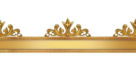een gouden kader met een koningen kroon gesneden in het, reeks tegen een wit achtergrond, met leeg foto