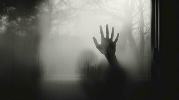 silhouet van wazig hand- Aan ijzig glas halloween thema foto