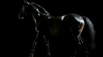 verlicht silhouet van een Spaans paard Aan zwart achtergrond foto