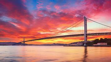 prachtig zonsopkomst landschap in Istanbul met kleurrijk wolken Istanbul s Bosporus brug 15 juli martelaren brug foto