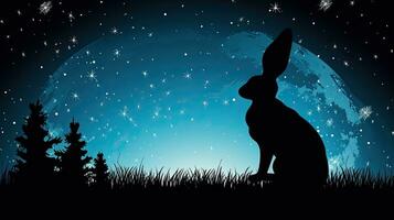 maanlicht lucht met haas of konijn silhouet foto