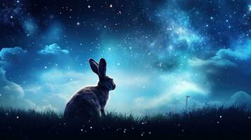 maanlicht lucht met haas of konijn silhouet foto