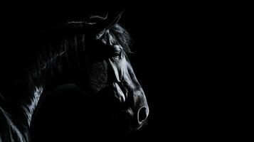 zwart achtergrond met geïsoleerd paard silhouet foto