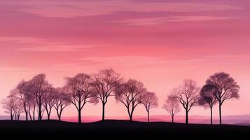 leeg bomen Bij dageraad aftekenen tegen een levendig roze lucht foto
