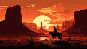 cowboy Aan paard met drie zussen monument in de backdrop foto