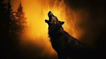 halloween themed kunst van wolf silhouet tegen mistig achtergrond foto