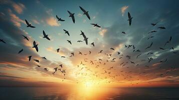 groep van vogelstand stijgend in de lucht geschetst vogelstand foto