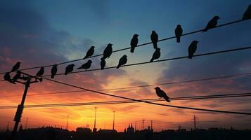 vogelstand neergestreken Aan kabels foto