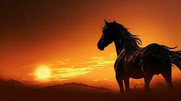 aftekenen paard tegen een zonsopkomst backdrop foto