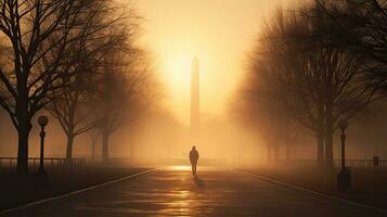 nevel en silhouetten in nationaal winkelcentrum dc Verenigde Staten van Amerika foto