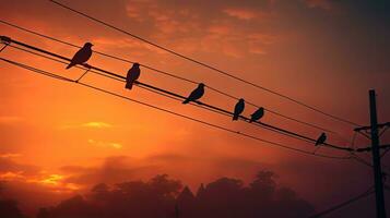 vogelstand neergestreken Aan kabels foto