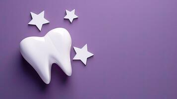 tandarts halloween thema wit tand versierd in halloween stijl Aan Purper achtergrond foto