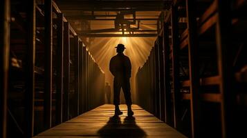 speelgoed- arbeider silhouet in een tunnel vangt professioneel uitdaging foto