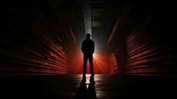 speelgoed- arbeider silhouet in een tunnel vangt professioneel uitdaging foto
