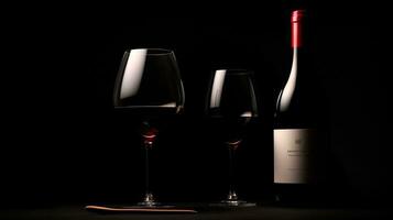silhouet van wijn glas en fles zwart achtergrond foto