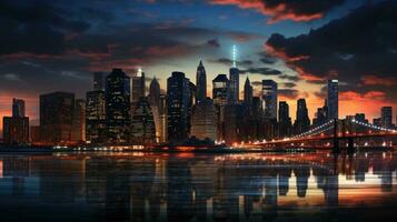 nieuw silhouet van nieuw york stad horizon gedurende schemer foto