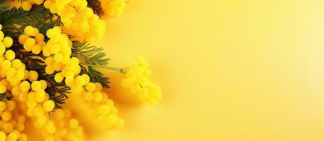 mimosa bloemen Aan geel achtergrond maart 8e Internationale Dames s dag traditie foto
