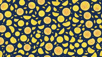 naadloos patroon met citroenen Aan een donker blauw achtergrond ai gegenereerd foto