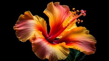 bloem van roze hibiscus rosa-sinensis of schoenpoetser fabriek geïsoleerd Aan zwart achtergrond. ai gegenereerd foto