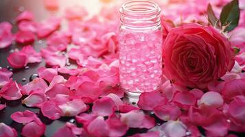 huidsverzorging fles mockup met rozen. illustratie ai generatief foto