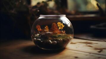 prachtig terrarium ecosysteem met levendig fabriek leven en reflecterende glas. ai gegenereerd foto