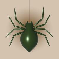 spin 3d. donker groen kever spin silhouet, geïsoleerd wit achtergrond. eng halloween icoon, symbool verschrikking, dier spinachtige, griezelig gevaarlijk insect, arachnofobie angst. vector illustratie foto