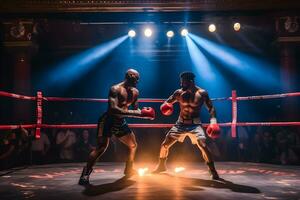 visie van een boksen bij elkaar passen in de ring ,generatief ai foto