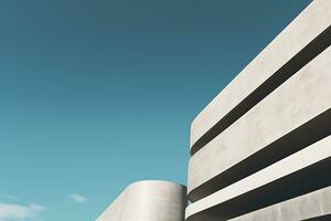 abstract modern architectuur fragment met beton muren onder daglicht blauw lucht. ai gegenereerd foto