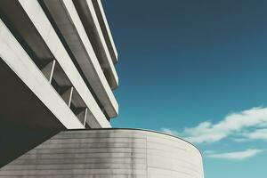 abstract modern architectuur fragment met beton muren onder daglicht blauw lucht. ai gegenereerd foto