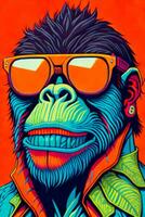 een gedetailleerd illustratie van een kleurrijk aap voor t overhemd en mode ontwerp foto