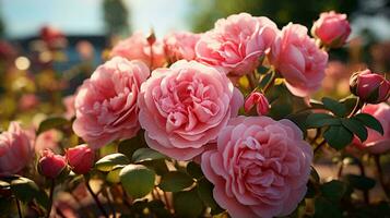 mooi delicaat roze bloemen verstuiven rozen achtergrond. ai gegenereerd foto