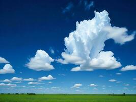 een groot veld- met een blauw lucht en wolken ai gegenereerd foto