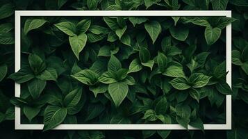 generatief ai, creatief lay-out met groen bladeren en plein kader, vlak leggen. natuur achtergrond met kopiëren ruimte foto
