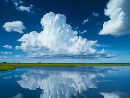 een veld- met sommige wolken in de lucht ai gegenereerd foto