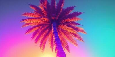 generatief ai, retro Californië kokosnoot handpalmen. Hawaii palm bomen Bij zonsondergang. zomer achtergrond foto