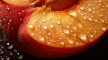 generatief ai, helder plak van sappig rijp perzik en water druppels, macro van zomer fruit foto