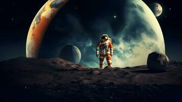 ruimtevaarder of astronaut Aan de oppervlakte van maan. foto