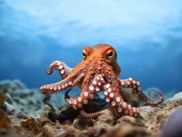 Octopus zwemmen Bij grote Oceaan oceaan. foto