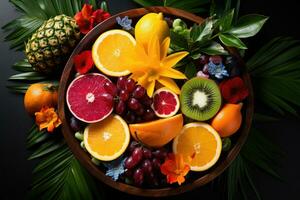 een tropisch fruit schotel met fruit ai gegenereerd foto