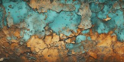 generatief ai, verroest blauw en turkoois metaal achtergrond. grunge oud muur structuur foto