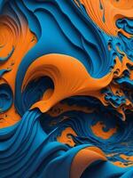 een 3d kunst stuk met blauw en oranje golven ai gegenereerd foto