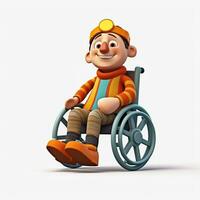 tekenfilm karakter in rolstoel geïsoleerd Aan wit achtergrond foto