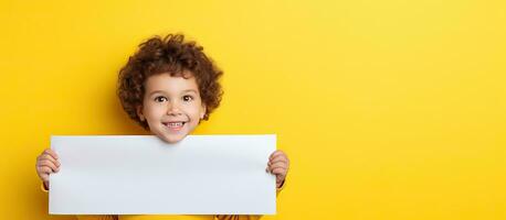 leeg geel bord voor tekst geïsoleerd over- geel achtergrond met gelukkig kinderen kopiëren ruimte foto