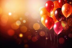 kleurrijk ballonnen met bokeh achtergrond, verjaardag viering achtergrond foto