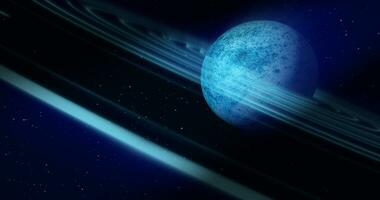 abstract blauw ruimte planeet met een ronde asteroïde riem ring futuristische hi-tech Aan de achtergrond van sterren in Open ruimte foto