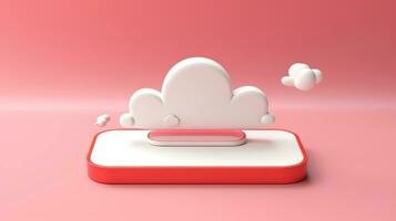 3d rood wit wolk icoon minimaal stijl, wolk berekenen online onderhoud, digitaal technologie veiligheid concept, generatief ai illustratie foto