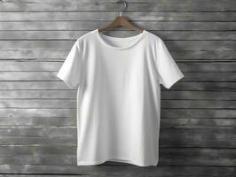 vrouw t-shirt model, te groot wit t-shirt generatief ai foto