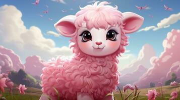 roze anime tekenfilm stijl dier schapen behang achtergrond generatief ai foto