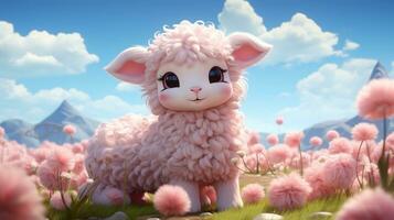 roze anime tekenfilm stijl dier schapen behang achtergrond generatief ai foto