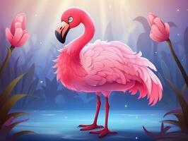 roze tekenfilm stijl dier flamingo behang achtergrond generatief ai foto